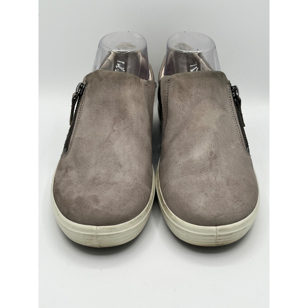 ECCO Soft 7 Zip Women Grey Leather Low Top Slip On Sneakers Sz EU‎ 38 US 7-7.5